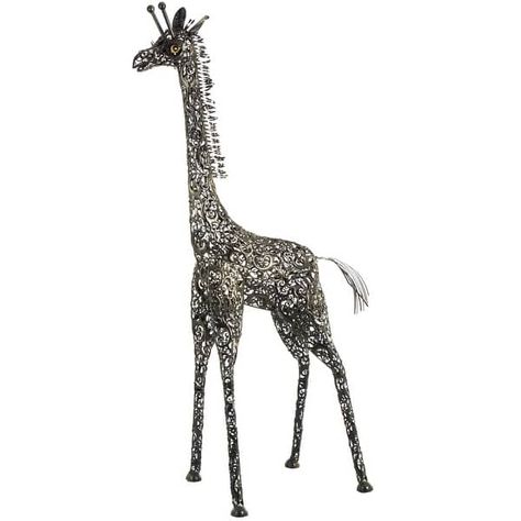 Wood Handmade Elephant and Metal Indoor Outdoor Tall Giraffe Sculpture - Multi Colored, Black - Bed Bath & Beyond - 12175173 Outdoor Statues Sculpture, Metal Elephant, Open Table, Handmade Elephant, Animal Sculpture, Decorative Sculpture, Garden Statue, Garden Accents, Outdoor Statues