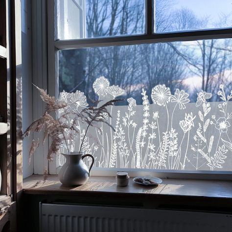 PRICES MAY VARY. Size: 59.05"x15.35"/150x39cm, 1Roll, Thickness: 0.1mm, coverage 6.3sq.ft. Frosted Textured Privacy Window Film, The side that was on the paper, goes on the galss(it's smooth) The color glass window film adopts static cling design, easy to install. This window film can be reused for several times if not be damaged, you can reposition and reuse it. Before use, just spray enough water on the glass surface. If the window sticker falls off, the glass has not sprayed enough water. Chi Window Flowers, Sheer Roller Blinds, Gorgeous Doors, Flower Window, Christmas Front Doors, Glass Decals, Window Film Privacy, Meadow Flowers, Static Cling