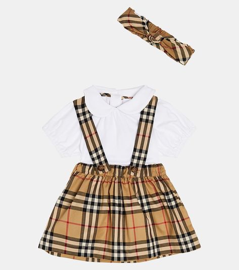 Baby Odessa Burberry Check set of 3 in multicoloured - Burberry Kids | Mytheresa Burberry Baby Girl, Luxury Baby Clothes, Child Clothes, Burberry Kids, Cotton Bodysuit, Pinafore Dress, Baby Design, Baby Gift Sets, Cotton Skirt