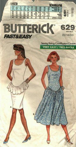 Oh, that shaped, drop waist - and the ruffle!! Butterick 6291 Pattern uncut 12 14 16 Sleeveless Knit Dress Shaped Waist Peplum Style Ruffle Sew Sundress, Drop Waist Dress Pattern, Homemade Wardrobe, Dresses 1980s, Cabbage Patch Kids Clothes, Butterick Patterns Vintage, Garment Construction, Kids Clothes Patterns, 1980's Fashion