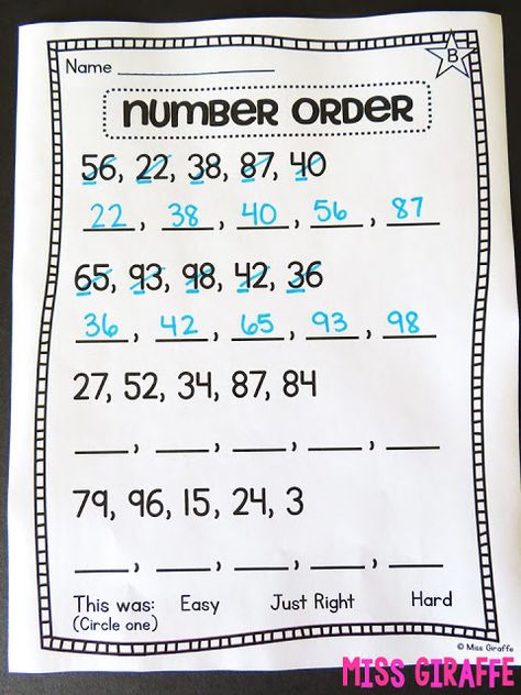 Ordering numbers activities first grade math worksheets to practice arranging numbers from least to greatest in fun and hands on ways Arrange Numbers From Least To Greatest, All About Me Maths, Primary Maths Activities, Numbers Activities, Teacher Tricks, First Grade Math Worksheets, Maths Games, Phonics Sounds, First Grade Activities