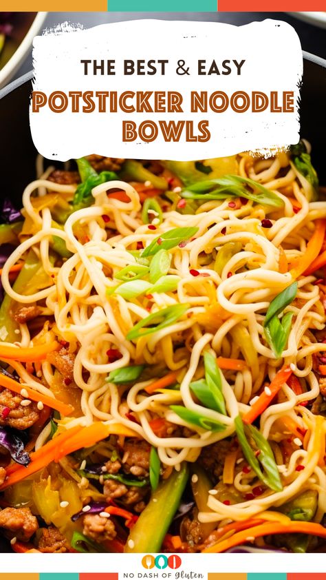 Pot Sticker Bowl Recipe, Pot Sticker Bowl, Potsticker Noodle Bowl 12 Tomatoes, Raman Noodles Bowls, Pot Sticker Noodles, Pork Rice Noodle Recipes, One Pot Noodle Meals, Asian Noodle Bowl Recipes, Pot Sticker Noodle Bowl