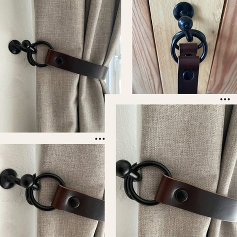 Brown leather tie backs and black fixings such a good combo #leather #curtainties #interior #interiorstyling #tiebacks #homestyling #etsy #etsyshop #hotelinterior Leather Curtain Tie Backs, Leather Tie, Curtain Ties, Side Wall, Curtain Tie Backs, Hotel Interior, Design Milk, Wall Hooks, Tie Backs