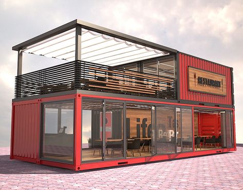 Industrial House Exterior, Container Restaurant, Container Cafe, Outdoor Restaurant Design, Container Conversions, Container Buildings, Building A Container Home, Cafe Shop Design, Container Architecture