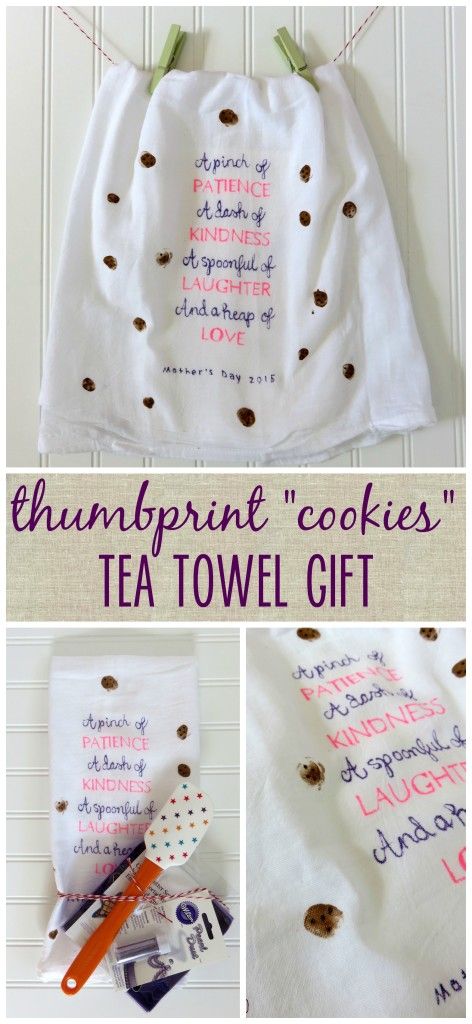 Turn kids' thumbprints into cookies on a cute tea towel.  It's the perfect gift for a mom or grandma who bakes!  Plus, the free downloadable quote can be used as a template for your own tea towel! Gifts For Mom From Kids, Michaels Crafts, Tea Towels Crafts, Kitchen Towels Diy, Mother's Day Craft, Diy Preschool, Mother's Day Activities, Diy Gifts For Mom, Moms Birthday