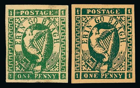 1893 Erin Go Bragh 1d. green fine mint, also proof in dark green Erin Go Bragh Tattoo, Irish Stamp, Vintage Stamps Postage, Claddagh Tattoo, Mountain Winter, Erin Go Bragh, Matchbox Art, Irish Design, Irish Culture