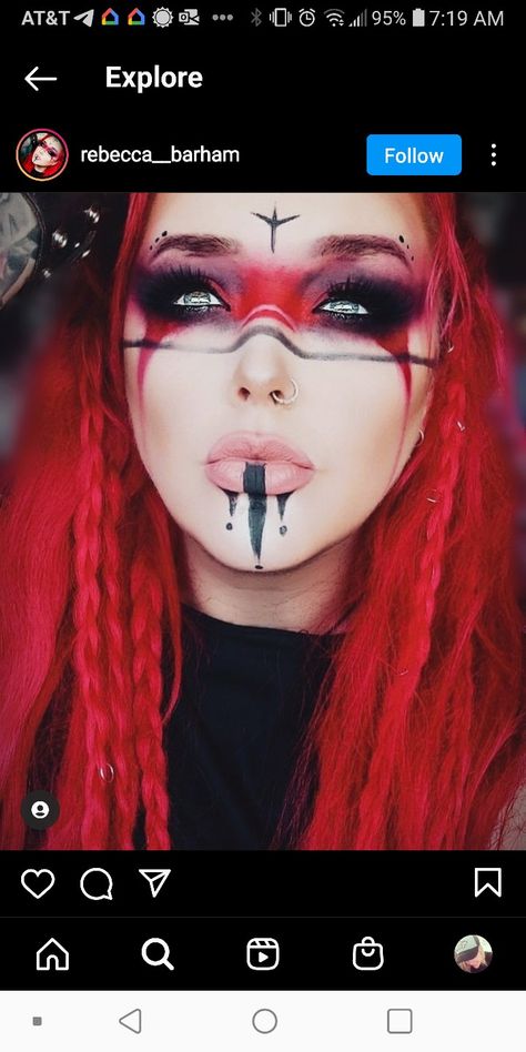 Midevil Elf Makeup, Colorful Witch Makeup, Red Viking Makeup, Alien Makeup Halloween Pretty, Goth Demon Makeup, Satanic Witch Costume, Demon Witch Makeup, Fire Witch Makeup, Dungeons And Dragons Makeup