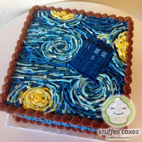 Image result for dr who cake Starry Night Cake, Dr Who Cake, Tardis Starry Night, Doctor Who Cakes, Tardis Cake, Doctor Who Birthday, Doctor Who Party, Doctor Who Wedding, Wibbly Wobbly Timey Wimey Stuff