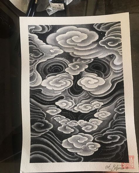 Japanese Tattoo Art Clouds, How To Draw Japanese Clouds, Japanese Traditional Clouds, Japanese Sky Tattoo, Skull Tattoo Japanese, Japanese Cloud Art, Cloud Japanese, Japanese Water Tattoo, Japanese Cloud Tattoo