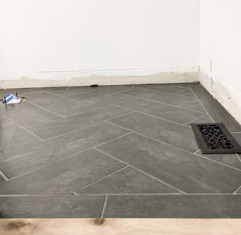 HERRINGBONE IN THE POWDER BATHROOM – With Love, Mercedes 12x24 Herringbone Floor Tile, 12x24 Herringbone, Herringbone Wood Tile Floor, Herringbone Floor Bathroom, Dark Bathroom Floor Tile, Tile Herringbone Floor, Bathroom Tile Floor Ideas, Herringbone Bathroom Floor, Slate Bathroom Floor