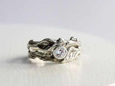 Engagement Ring Set Silver, Twig Ring, Leaf Engagement Ring, Branch Ring, Handmade Fine Jewelry, Etsy Wedding Rings, Leaf Ring, Ring Fit, Engagement Ring Settings