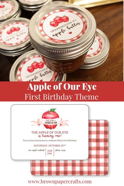 A bushel of fun, Apple of my eye theme birthday party. Check out the blog to see how I designed and used theme pieces for an awesome first birthday party, invitations and all. #firstbirthday #applebirthday #birthdayinvitations #brownpapercrafts Apple Theme Parties, First Birthday Party Invitations, Apple Birthday, First Birthday Theme, Apple Of My Eye, 1st Birthday Themes, Apple Theme, Girl Birthday Themes, First Birthday Themes