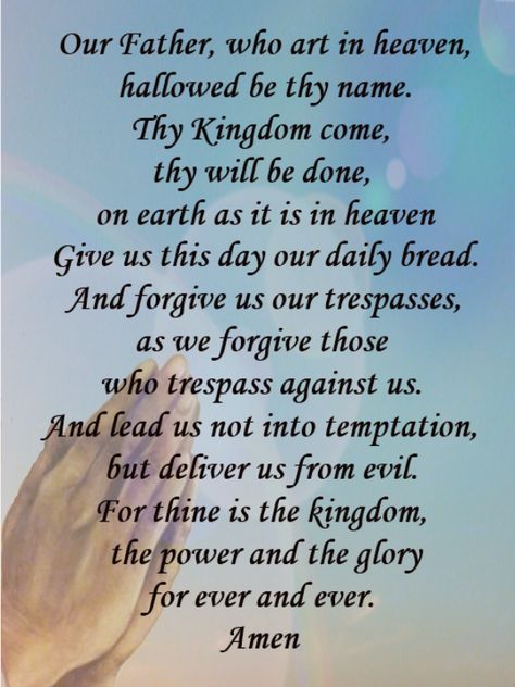 Our Father, who art in heaven, hallowed be thy name. Thy Kingdom come, thy will be done, on earth as it is in heaven Give us this day o... Prayer For Fathers, Prayer Of Praise, God Answers Prayers, Our Father Prayer, Our Father Who Art In Heaven, Spiritual Warfare Prayers, Lord’s Prayer, Thy Will Be Done, Our Father In Heaven