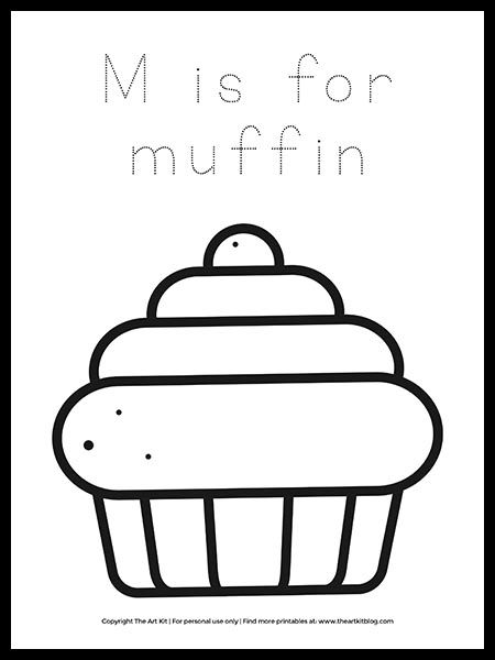 FREE! Letter M is for Muffin Coloring Page - The Art Kit M Is For Muffin Craft, Letter M Ideas For Preschool, M Is For Mickey Mouse Craft, Preschool M Activities, Letter Mm Activities For Preschoolers, Letter M Kindergarten Activities, Letter M Lesson Plans Preschool, Letter M Art Preschool, Preschool M Crafts