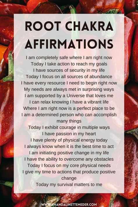 Photo red peppers by Shivam Patel from Pexels with text over reading 19 Root Chakra Affirmations Blocked Root Chakra, Root Chakra Affirmations, Root Chakra Yoga, Chakra Opening, Sacral Chakra Healing, The Root Chakra, Chakra Health, Root Chakra Healing, Metaphysical Spirituality