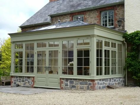 Greenhouse Exterior, Cottage Conservatory, Small Orangery, Orangery Conservatory, Extension Veranda, Orangery Extension, Small Sunroom, Conservatory Design, Garden Room Extensions