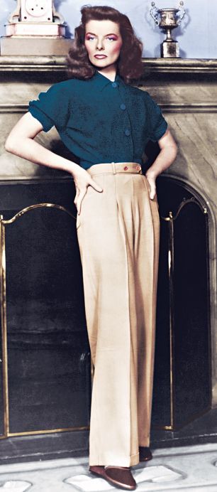 40s Mode, Katherine Hepburn, Gene Kelly, Mae West, Design Moda, Hepburn Style, Katharine Hepburn, Moda Chic, Wide Trousers