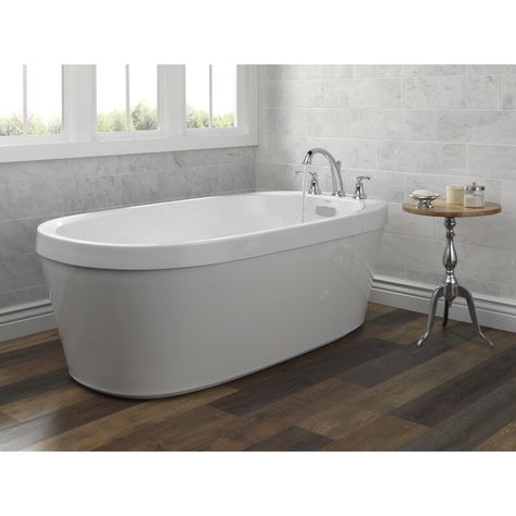 Delta Arata 60" x 32" Freestanding Soaking Bathtub | Wayfair Best Bathtubs, Roman Tub Faucets, Tub Cleaner, Roman Tub, Freestanding Tub, Soaking Bathtubs, Tub Spout, Delta Faucets, Tub Filler