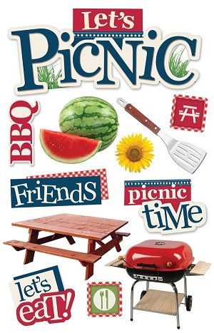 Picnic 3D Scrapbooking Glitter Stickers Picnic Items, Grilled Watermelon, Picnic Theme, Clear Acrylic Stamps, Paper House, Picnic Time, 3d Stickers, Glitter Stickers, Acrylic Stamp