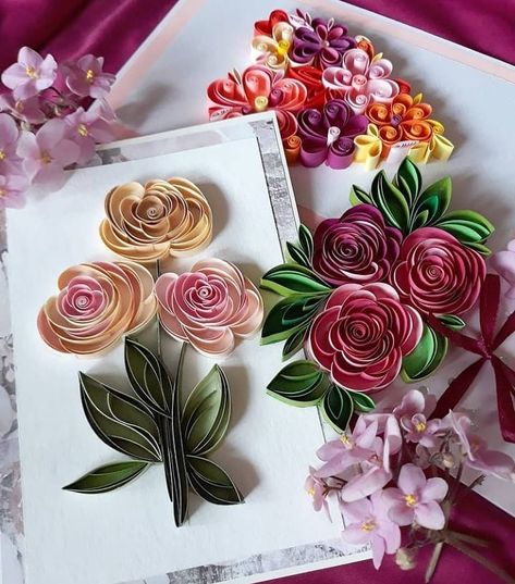 Quilling Roses, Diy Quilling Crafts, Paper Quilling Cards, Paper Flower Art, Birthday Card Drawing, Paper Quilling Patterns, Quilled Paper Art, Quilled Creations, Mama Mary