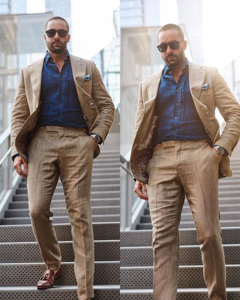 Mens Business Attire, Business Attire For Men, Tan Suit, Blue Suits, Mens Business, Suit For Men, Fashion Casual Outfits, Men’s Suits, Men Fashion Casual