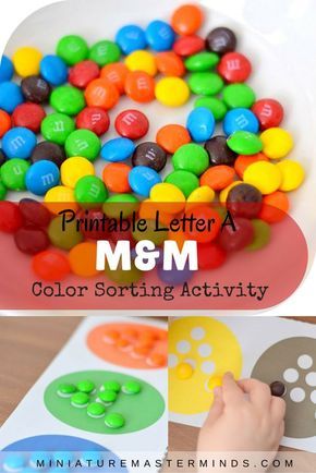 Printable Letter A M&M Color Sorting Activity Recently Lou has been getting interested in learning her letters. I signed her up for ABC mouse a couple of days ago and she has been pretty excite… M Crafts For Preschool, Letter M Craft, Preschool Letter M, Letter M Crafts, Letter M Activities, M Activities, M Crafts, Joy School, Abc Mouse