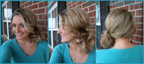 A Side Messy Bun in Less Than 2 Minutes Messy Side Bun Hairstyles, Fancy Side Ponytail, Ponytail Hairstyles For Short Hair, Ponytail Short Hair, Messy Side Bun, Layered Braids, Updo For Short Hair, Messy Bun Updo, Side Ponytail Hairstyles