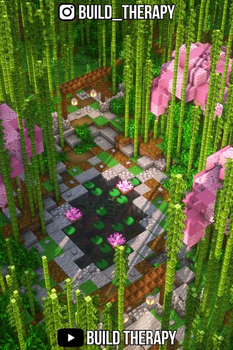 Simple Japanese Garden, Minecraft Inspo Aesthetic, Japanese Garden Minecraft, Minecraft Cherry Blossom Tree, Japanese Minecraft Ideas, Minecraft Japanese Garden, Minecraft Ideas Aesthetic, Minecraft Cottagecore, Minecraft Japanese