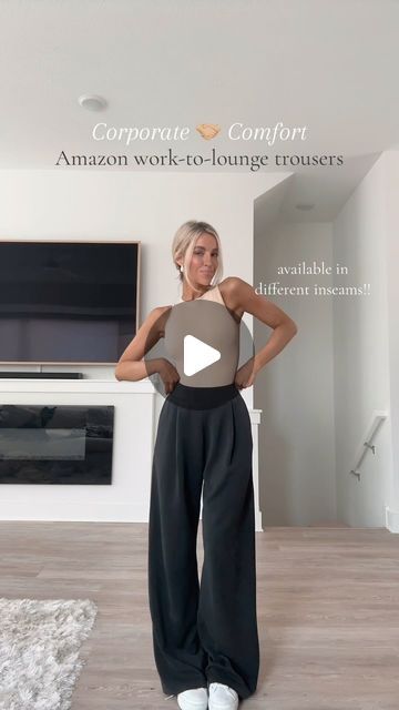 Heidi and Tara Snipes on Instagram: "‼️ TAG @ YOURSELF in the comments and you’ll receive the 🔗 !! ATTN corporate girlies, you need these!!! 👏🏼 comfy meets business casual 🤓 These Amazon trousers are the comfiest pants I’ve ever put on😍 They feel like Lululemon’s softstreme collection as they’re made with the exact same material ✨ These come in two different inseams so they are suited for both tall and shorter legs ‼️ truly, a business casual MUST have 🫶🏼 1000/10 recommend.

Corporate girl, corporate girlies, 9-5, 9 to five job, office job, business casual, business casual attire, trouser pants, trousers, amazon trousers, affordable fashion, aritzia effortless pants, tall girl friendly, tall girl approved, women’s trousers, comfy pants, comfy clothes, lounge pants, amazon pants, pan High Waisted Pants Outfit Casual, Pull On Pants Outfit, Amazon Trousers, Comfy Business Casual Outfits, Aritzia Effortless Pants, Pinstripe Pants Outfit, Effortless Pants, Lululemon Softstreme, Job Office