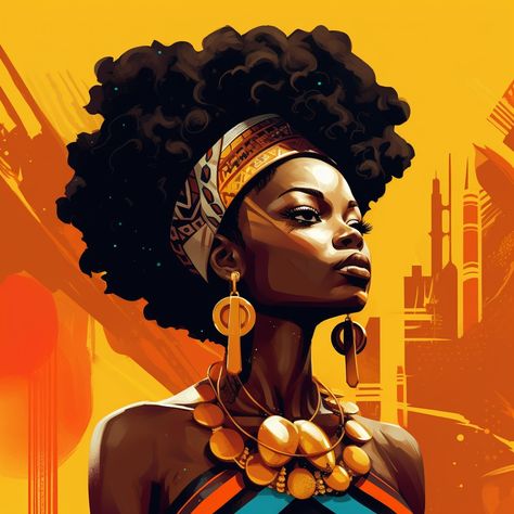 Beautiful black woman illustration #blackwoman #blackgirlmagic #blackwomen #melanin #black #melaninpoppin #blackisbeautiful #blacklove #blackexcellence Black Woman Illustration, African Portraits Art, Afro Hair Art, Fashion Croquis, Afrofuturism Art, Orange Furniture, Velvet Painting, Art Noir, Ordinary Girls