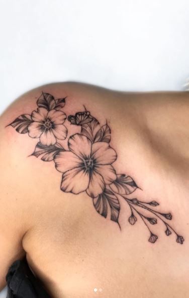 Front Shoulder Tattoo, Collar Tattoo, Shoulder Tattoo Ideas, Collarbone Tattoos, Front Shoulder Tattoos, Clavicle Tattoo, Floral Tattoo Shoulder, Bone Tattoos, Tattoos For Women Flowers