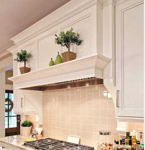 Range Hood - With or Without Corbels? Range Hood With Corbels, Hood With Corbels, Decorative Range Hood, Corbels Kitchen, Wood Hood Vent, Range Hood Design, Off White Kitchen Cabinets, Kitchen Hood Ideas, Alcove Cabinets