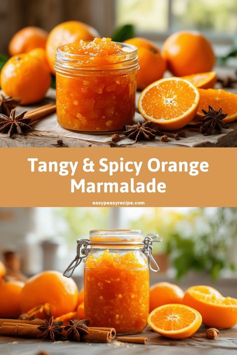 A jar of homemade orange marmalade surrounded by fresh oranges, star anise, and cinnamon sticks, highlighting a spicy and sweet flavor profile. Sweet And Spicy Jam, Spicy Dessert Recipes, Easy Marmalade Recipe, Orange Syrup Recipe, Marmelade Recipe, Homemade Orange Marmalade Recipe, Marmalade Recipe Easy, Orange Jam Recipes, Spicy Desserts