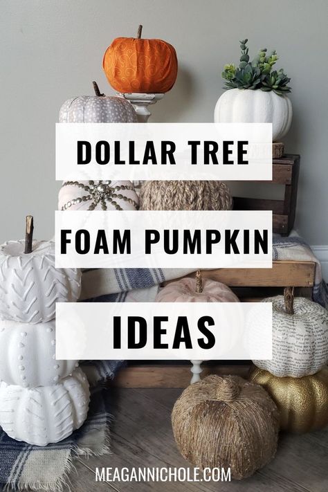 Foam Pumpkin Ideas, Small Fall Porch, Porch Fall Decorating Ideas, Porch Fall Decor, Diy Pumpkins Crafts, Fall Front Porch Decor Ideas, Cheap Fall Decor, Dollar Tree Pumpkins, Fall Decor Diy Crafts