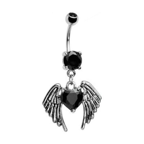 Amazon.com: Black Heart with Angel Wings Belly Button Navel Ring... ❤ liked on Polyvore Belly Button Piercing Jewelry, Winged Heart, Belly Button Jewelry, Navel Jewelry, Dangle Belly Rings, Black Gems, Belly Jewelry, Body Modification, Piercing Ring