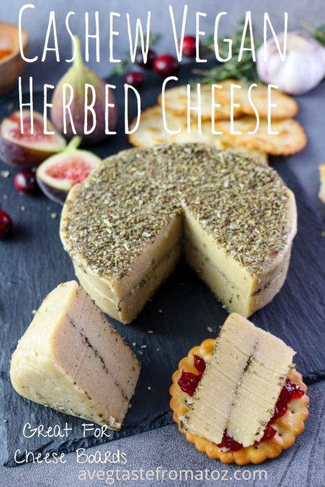 Vegan Aged Herbed Cheese - a Veg Taste from A to Z Easy Vegan Cheese Recipe, Easy Vegan Cheese, Vegan Cheese Substitute, Vegan Cheese Recipes, Healthy Vegan Snacks, Smoked Gouda, Dairy Free Cheese, Vegan Cream Cheese, Garlic Herb