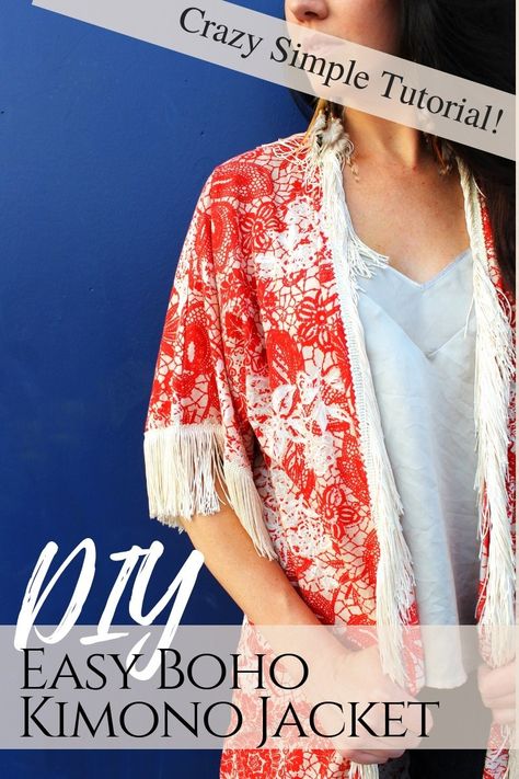 How To Make A DIY Kimono In 5 Simple Steps - Creative Fashion Blog Simple Boho Style, Kimono Sewing Pattern, Kimono With Fringe, Diy Clothes For Women, Diy Kimono, Diy Summer Clothes, Easy Diy Clothes, Tshirt Refashion, Young Women Fashion