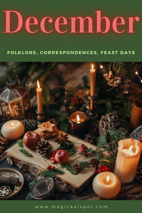 Welcome the magic of ❄️ December with 'Folklore, Correspondences, Feast Days.' From the Cold Moon's reflection to Yule's rebirth of light, explore the month's deep traditions and symbols. 🌕🎄 Embrace the time of rest, reflection, and celebration, connecting with the natural cycle's end and new beginnings. Ideal for those honoring the solstice and the spirit of giving. Let December's enchantments warm your heart and practice. 🕯️🔮 Witchy Hobbies, December Magic, Obsession Spells, Yule Ideas, Cleansing Spells, Pagan Life, Winter Solstice Traditions, Witchy Business, Pagan Traditions