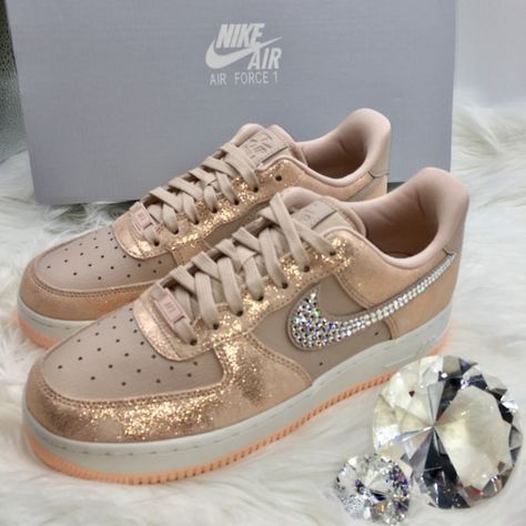 Nike Shoes Price, Nike Company, Rose Gold Nikes, Bling Nike, Bling Nike Shoes, Swarovski Nike, Womens Casual Shoes, Rose Gold Shoes, New Nike Air Force