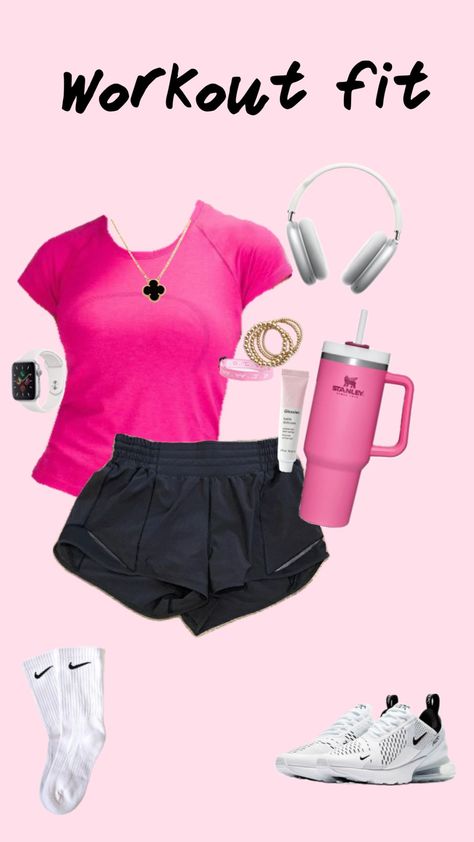 Athlete #lulu #sporty #preppy #pink Preppy Athletic Outfits, Lululemon Shorts Outfit, Pink Workout Outfit, Preppy Athletic, Black Lululemon Shorts, Working Out Outfits, Preppy Pink, Pink Workout, Practice Outfits