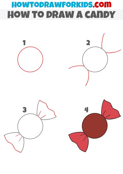 Candy Drawing Reference, How To Draw A Gummy Bear Step By Step, Sweets Drawing Easy, Simple Candy Drawing, How To Draw A Cookie, How To Draw Sweets, Candy Painting Easy, Drawing Step By Step For Kids, Cupcake Drawing Step By Step