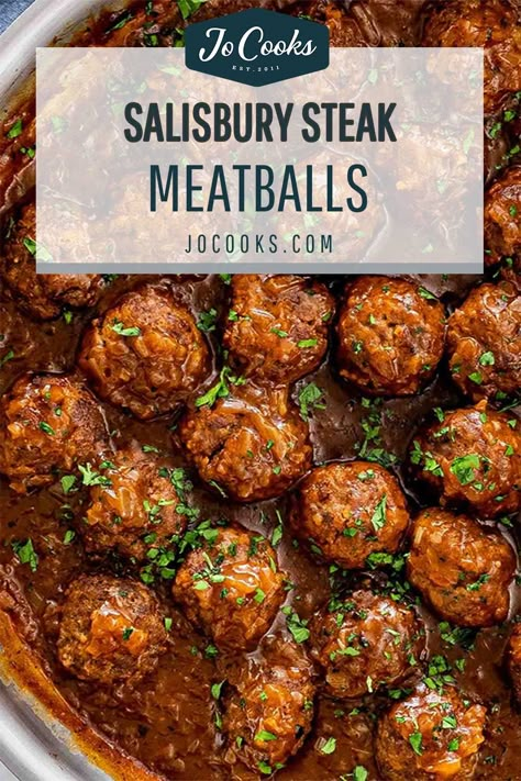 Coated in a rich onion gravy then topped with fresh parsley, these delicious Salisbury Steak Meatballs are the ultimate classic comfort food. #salisbury #meatballs Salisbury Meatballs, Turkey Salisbury Steak, Meatballs With Gravy, Beef Ideas, Easy Salisbury Steak, Meatball Stroganoff, Salisbury Steak Meatballs, Meatballs And Gravy, Beef Meals