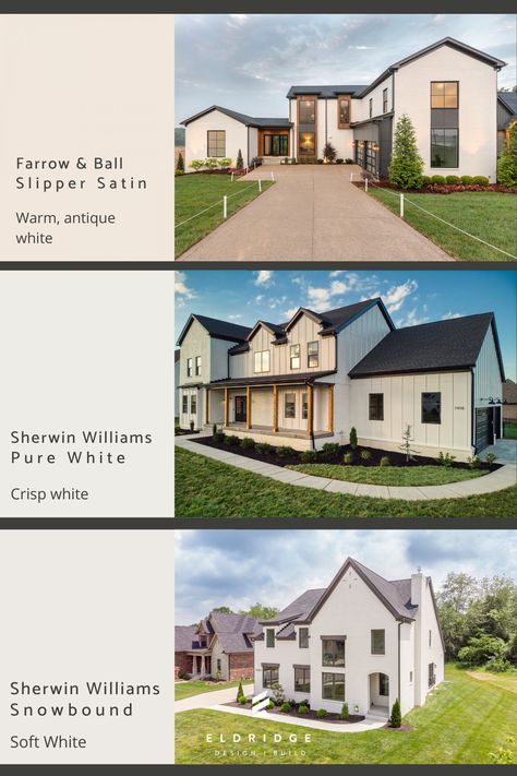 Modern Spanish Farmhouse, Farmhouse Exterior Paint Colors, White Exterior Paint Colors, Home Exterior Paint, White Farmhouse Exterior, White Paint Color, White Exterior Paint, White Exterior Houses, Exterior House Colors Combinations