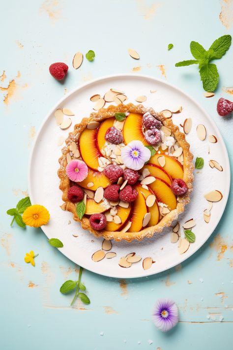 Peach and Raspberry Tart with Honey and Almonds - Cooking Mediterranean Dessert Night, Raspberry Tart, Butter Substitute, Tarts Crust, Raspberry Tarts, Stone Fruits, Tart Shells, Sweet Tart, Summer Gathering