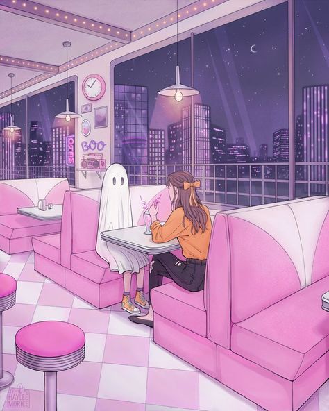 Haylee Morice on Twitter: "👻 https://t.co/pBVnDkzdHb" / Twitter Dead End, Diner, A Woman, The Story, Ghost, Purple, Pink, Art