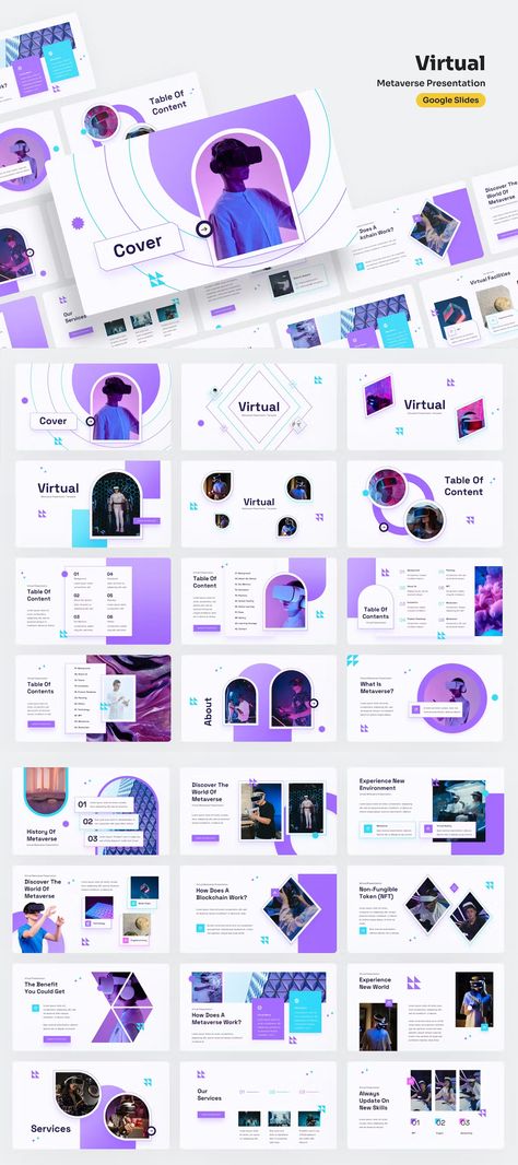 Metaverse Google Slides Presentation Template - Total: 120 slides (light & dark) Futuristic Slide Design, Google Slides Presentation, Slide Presentation, Slides Presentation, Presentation Slides Templates, Slide Design, Presentation Template, Google Slides, Presentation Templates