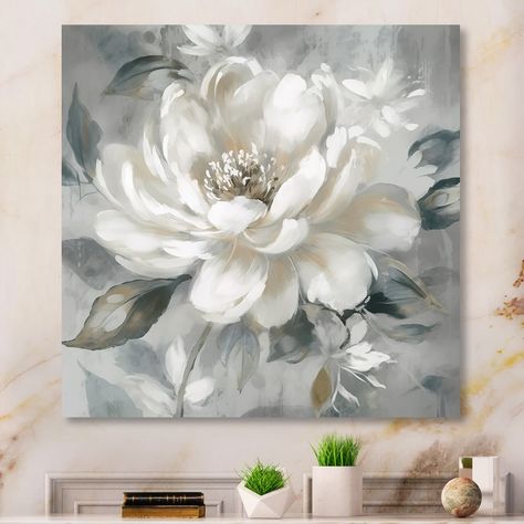 Designart "White Grey Peony Blooms In Motion I" Floral Peony Metal Wall Art - Bed Bath & Beyond - 38187543