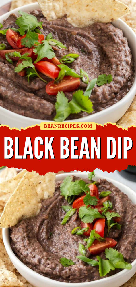 Whip up this black bean dip recipe! It's ready in just 5 minutes. Creamy with a hint of spice, it's the perfect party food for any occasion. Check out the many ways to enjoy this yummy appetizer! Bean Appetizers, Bean Dinner, Black Bean Dip Recipe, Easy Bean Recipes, Vegan Refried Beans, Fat Free Vegan, Refried Beans Recipe, Bean Dip Recipes, Black Bean Dip