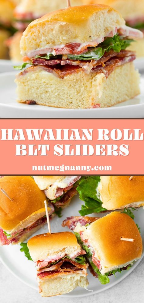 These BLT sliders are delicious little bites packed with flavor! Crispy bacon, lettuce, and fresh tomatoes piled high on soft Hawaiian rolls. Mini Sandwich Appetizers, Hawiian Rolls, Tailgate Food Cold, Blt Sliders, Hawaiian Buns, Tailgate Party Food, Hawaiian Roll Sliders, Hawaiian Roll, Appetizer Sandwiches