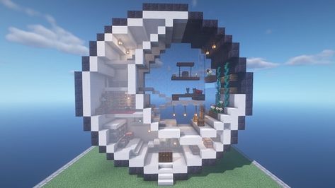 Minecraft Moon House Blueprint, Cresent Moon Minecraft Build, Minecraft Crescent Moon House, Moon Minecraft House, Space Themed Minecraft Builds, Round Minecraft House, Minecraft Moon Build, Moon House Minecraft, Minecraft Moon House